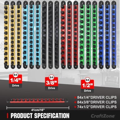 Socket Organizer Set - Socket Rail & Socket Holder with Ratchet Organizer - 240 Clips Total (84 for 1/4", 84 for 3/8", 72 for 1/2") - Socket Organizer for Tool Box Drawer. - Image 2