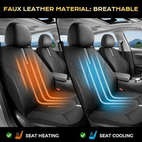 Coverado Car Seat Covers, Front Seat Covers for Car, Leather Seat Covers Waterproof Car Seat Protectors Universal Fit for Most Cars SUV Trucks (Black-White) - Image 6