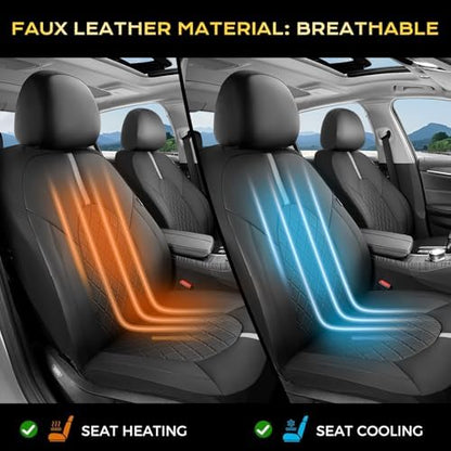 Coverado Car Seat Covers, Front Seat Covers for Car, Leather Seat Covers Waterproof Car Seat Protectors Universal Fit for Most Cars SUV Trucks (Black-White) - Image 6