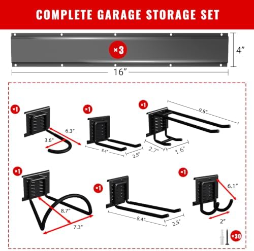Garage Tool Organizer Wall Mount, Easy to 48inch Install Heavy-Duty Garage Storage System with 6 Adjustable Universal Hooks, Garden Tool Rack for Shovels, Rakes, Yard Tools - Image 5