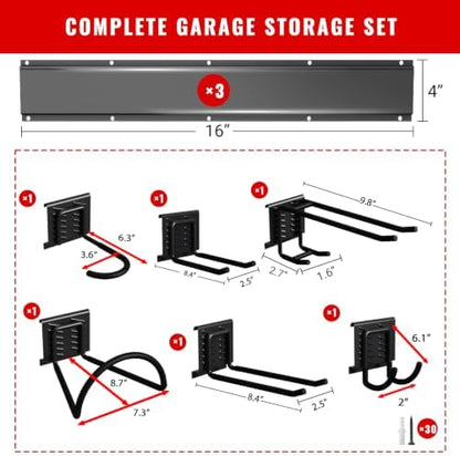 Garage Tool Organizer Wall Mount, Easy to 48inch Install Heavy-Duty Garage Storage System with 6 Adjustable Universal Hooks, Garden Tool Rack for Shovels, Rakes, Yard Tools - Image 5