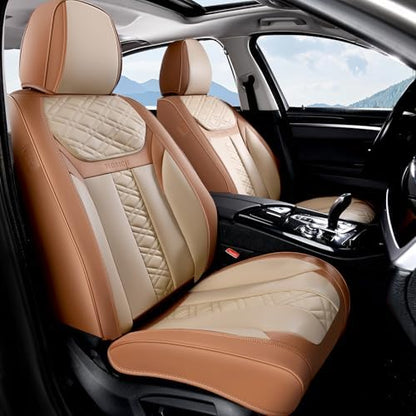FLORICH Seat Covers, Atomutive Car Seat Covers Full Sets, Waterproof Seat Cover for Cars, Luxury Leather Universal Seat Cover Accessories Fit for Most Cars SUV Truck Sedans(Beige) - Image 2