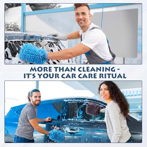 Patelai 30 Pcs Car Wash Mitts Bulk Microfiber Scratch Free Detailing Chenille Car Washing Gloves Hand Double Sided Absorbent Cars Sponge for Washing Cleaning Trucks Boats, 9.45 x 5.9 Inch(Grey,Blue) - Image 4