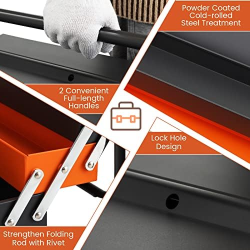 S AFSTAR 22" Tool Box, 3-Layer Metal Toolbox with 5 Trays, Full-Length Handles & Lock Hole Design, Portable Storage Toolbox Tool Organizer for Household Warehouse Repair Shop, Free Assembly - Image 5