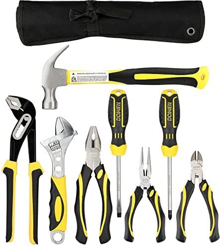 DOWELL Pliers Set - 8pcs, 10/8/6-inch Pliers & Wrench, Hammer, Tool Pouch by DOWELL