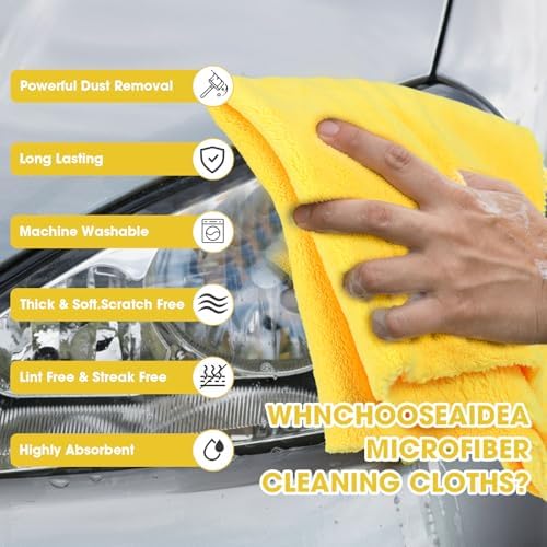 Shimeyao 30 Pcs 16 x 16 Inch Edgeless Microfiber Plush Towels for Cars Detailing Drying Wash Polishing Absorbent Cleaning Cloths, 500 GSM (Black, Yellow) - Image 4