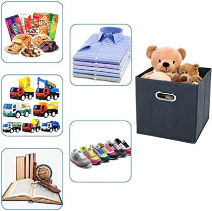 Black Fabric Cubby Storage Bins,13x13x13 Inches ,Cube Organizer Bin Foldable Storage Boxes with Dual Handles Fabric Organizer Box and collapsible Storage basket,Set of 6,Grey - Image 3