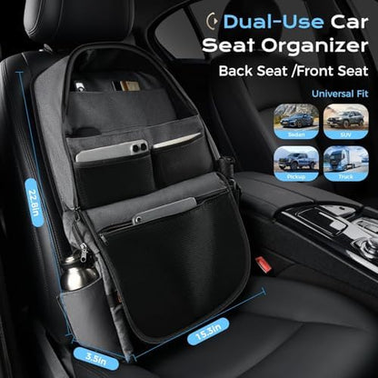 Coverado Backseat Car Organizer, Heavy-Duty Durable Dual-Way Use Car Back Seat Organizer Waterproof with Reinforced Pockets, Zipper Closure Design, Protect Valuables from Spills, Keeps Car Tidy - Image 4