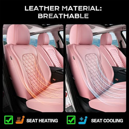 Coverado Full Set Car Seat Covers, Luxury Faux Leather Waterproof Seat Covers, Pink Car Seat Protectors, Universal Fit for Most Cars, Automotive Seat Covers-Pink - Image 5