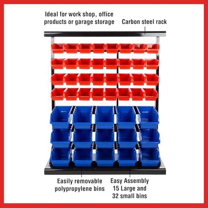 47-Bin Garage Organization Rack (15 Large, 32 Small) - Tabletop or Wall Mount Steel Rack with Removable Stackable Garage Storage Bins, Small Parts Organizer for Hardware or Office Supplies by Stalwart - Image 4