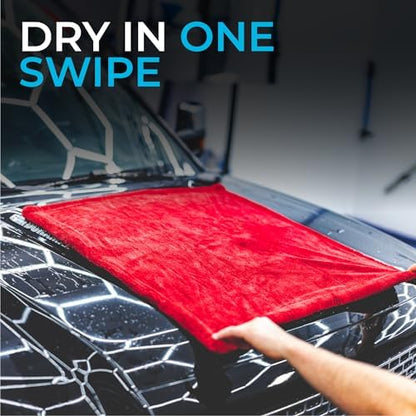 The Rag Company - The 1500 - Heavy Duty Car Drying Towel; Perfect for Trucks, Commercial Vehicles, RVs, Boats, and More; Premium 70/30 Blend Twist Loop Design, 1500gsm, 30in x 30in, Red - Image 3