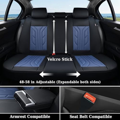 Coverado Car Seat Covers Full Set, Automotive Seat Covers Car Seat Protector Car Seat Cushion, Waterproof Leather Seat Covers for Cars, Universal Fit for Most Sedans SUV Pick-up Truck(Black&Blue) - Image 4