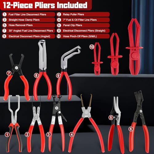 38-Piece Automotive Hose Clamp Pliers Set & Fuel Line Disconnect Tool Kit with Electrical Connector Disconnect Pliers, Terminal Pin Removal Tools, Hose Removal Pliers, Pinch-Off Clamps & Toolbox - Image 2