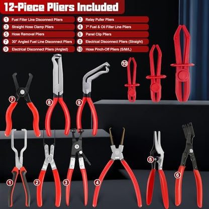 38-Piece Automotive Hose Clamp Pliers Set & Fuel Line Disconnect Tool Kit with Electrical Connector Disconnect Pliers, Terminal Pin Removal Tools, Hose Removal Pliers, Pinch-Off Clamps & Toolbox - Image 2
