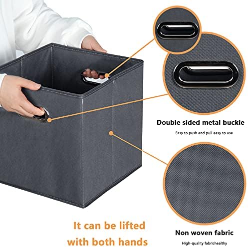 Yunkeeeper storage bins Cubes, Fabric Cube Organizer with Handle, Foldable Cube Bins for Cloth or Accessary Storage, 11x11x11, Set of 6, (Gray) - Image 4