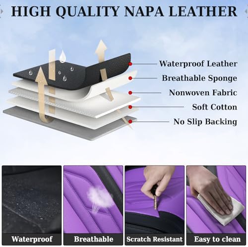 Coverado Front Seat Covers, Leather Seat Covers for Cars, Car Seat Covers Front Seats, Automotive Seat Covers Car Seat Protector Car Accessories Fit for Most Sedans SUV Pick-up Truck(Black&Purple) - Image 6