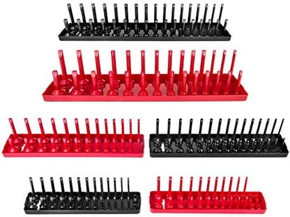 AIUITIO 6PCS Socket Organizer Tray Set, Red SAE & Black Metric Socket Storage Trays, 1/4-Inch, 3/8-Inch & 1/2-Inch Drive Deep and Shallow Socket Holders for Toolboxes by AIUITIO