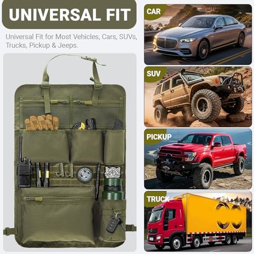 Tactical Car Seat Organizer with Multiple Pockets, MOLLE Panel System & Mesh Compartments, Durable Nylon ​Universal Vehicle Seat Back Storage with Cup Holder, Water-Resistant (Army Green)​ - Image 4