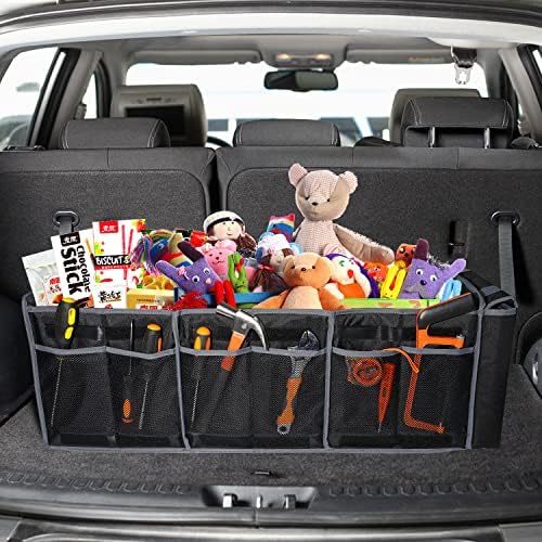 Collapsible Trunk Organizer with Insulated Leakproof Cooler Bag,Removable Lid,Adjustable Securing Straps,3 Compartments Trunk Organizer for SUV,Truck,Sedan(Grey & Black) - Image 2