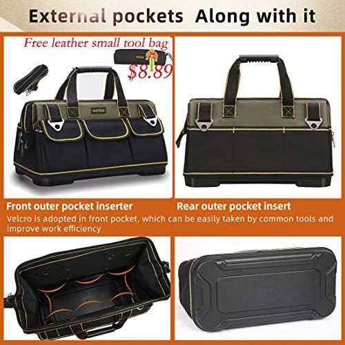FASTECH 22-inch Wide Mouth Tool Bag with Water Proof Molded Base，Wide Mouth Tool Tote Bag,Waterproof Tool Organizer Bag for Men with Adjustable Shoulder Strap (22 inch) - Image 2