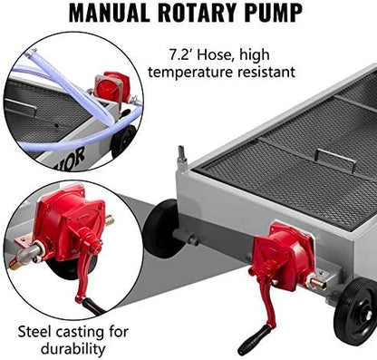 VEVOR Oil Drain Pan 15 Gallon Oil Drain Tank, 57L Low Profile Oil Drain Pan, Large Capacity Oil Change Pan, Foldable Hand, with Pump, Hose, Swivel Casters Wheels for Car, SUV, Trucks Oil Draining - Image 3