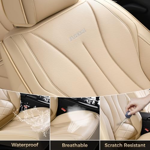 FLORICH Seat Cover, Car Seat Covers Front Set, Waterproof Leather Car Seat Protector, Front Seat Covers for Cars, Automotive Seat Covers Protector 2 Pack Fit for Most Cars Trucks SUV - Beige - Image 6