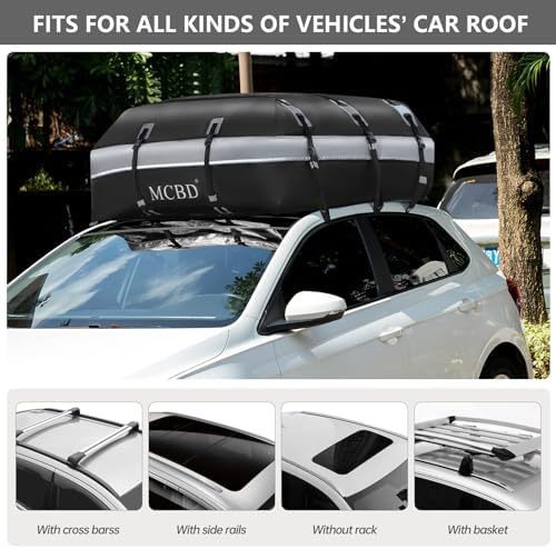 Rooftop Cargo Carrier, 21 Cubic Feet Soft-Shell Waterproof Car Roof Luggage Bag for All Vehicles SUV with/Without Rails, Includes 10 Reinforced Straps + 6 Door Hooks,Storage Bag,Anti-Slip Mat - Image 5