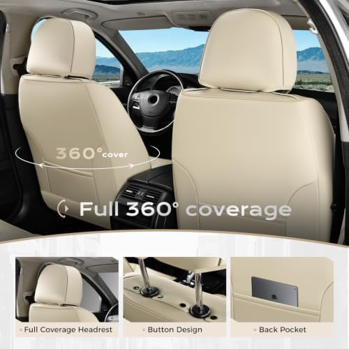 Coverado Car Seat Covers Full Set, Seat Covers for Cars, Front Seat Covers and Back Seat Cover Waterproof Leather Automotive Seat Cover, Universal Car Interior Protectors Cushion for Most Cars - Image 3
