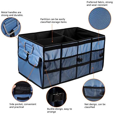 Car Trunk Organizer Collapsible Portable Multi Compartments Organizer with Non Slip Straps for SUV Truck Auto Vehicle Car Auto Minivan(Large without cover, Blue) - Image 5