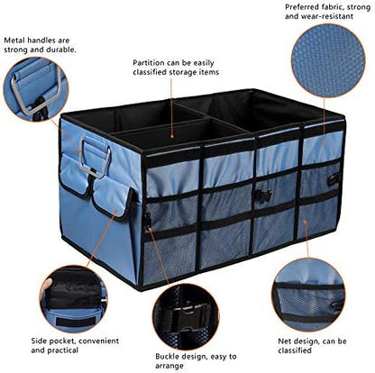 Car Trunk Organizer Collapsible Portable Multi Compartments Organizer with Non Slip Straps for SUV Truck Auto Vehicle Car Auto Minivan(Large without cover, Blue) - Image 5