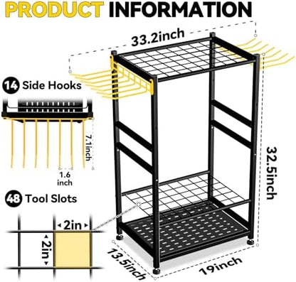 Garden Tool Organizer, Up 48 Long Handle Tool, Garage Storage and Organization with Side Hook for Broom/Rake/Shovel/T-Handle Tool, Heavy Duty Steel Outdoor Tool Rack,Yard Tool Stand for Shed - Image 2