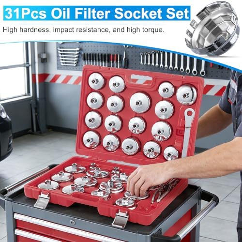 35PCS Oil Filter Wrench Set, 1/2" Drive Cup Type, Stainless Steel - Image 2