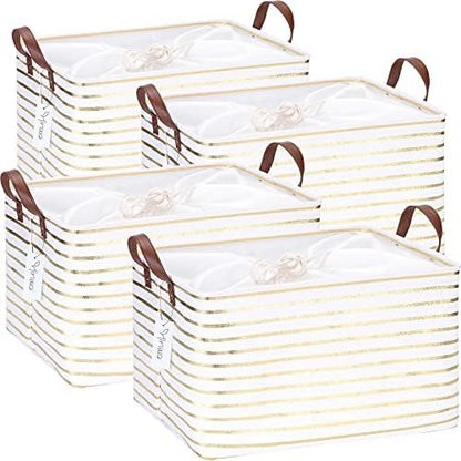 Hinwo 31L Large Canvas Storage Bin with Lid and Handles, 4-Pack by Hinwo