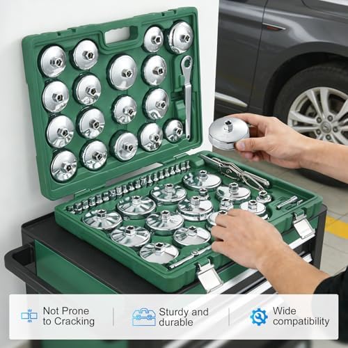 58PCS Oil Filter Wrench Set Stainless Steel 1/2" Drive Cup Remover Tool - Image 5