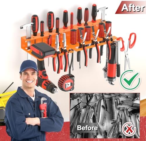 Metal Screwdriver Organizer, Wall Mount Plier Organizer Hammer Holder, Hand Tool Storage Rack for Garage Workshop Workbench(orange, 1PC) - Image 4