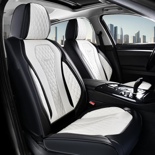 Coverado Seat Covers 2 Pack, Car Seat Covers Front Seats, White Car Seat Cover, Waterproof Car Seat Covers, Car Seat Cushion, Front Leather Seat Protector Fit for Most Cars by COVERADOAUTO