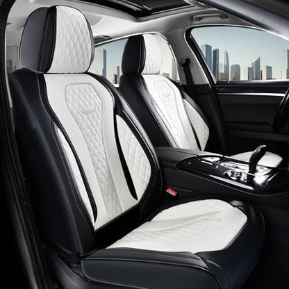Coverado Seat Covers 2 Pack, Car Seat Covers Front Seats, White Car Seat Cover, Waterproof Car Seat Covers, Car Seat Cushion, Front Leather Seat Protector Fit for Most Cars by COVERADOAUTO