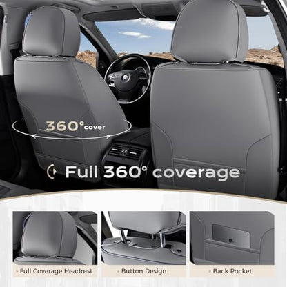 Coverado Car Seat Covers Full Set, Seat Covers for Cars, Car Seat Cover, Car Seat Protector, Leather Car Seat Cushion, Waterproof Car Seat Covers Front Seats and Back Fit for Most Cars(Gray&White) - Image 3