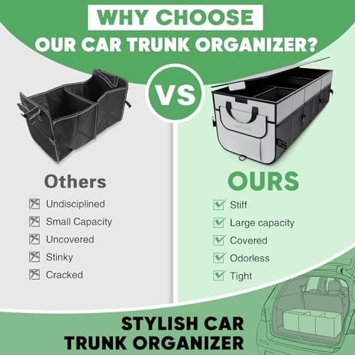Simniam Car Trunk Organizer with Insulated Grocery Bag- 110L High Capacity Car Storage Box, with 4 Compartments, Reflective Strip, Cover, for Auto, SUV, Truck, Minivan - Image 2
