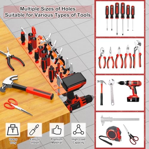 Metal Screwdriver Organizer, Wall Mount Plier Organizer Hammer Holder, Hand Tool Storage Rack for Garage Workshop Workbench(orange, 1PC) - Image 3