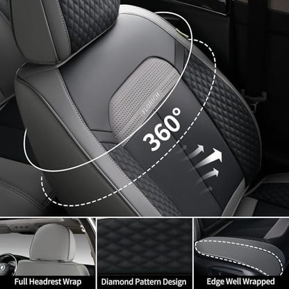 FLORICH 2 Pair Car Seat Covers, Luxury Leather Seat Covers Universal Anti-Slip Driver Seat Cover, Automotive Vehicle Seat Covers fit for Trucks Vans SUVs Sedans (2 Packs, Gary&Black) - Image 3