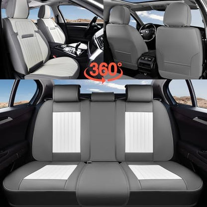 Coverado Car Seat Covers Front Seats, Seat Covers for Cars, Car Seat Protector, 2-Pack Car Seat Cushion Nappa Leather, Waterproof Seat Covers Carseat Cover Universal Fit for Most Cars(Gray&White) - Image 6