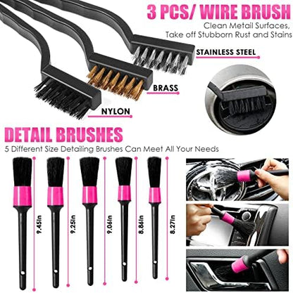 17pcs Car Cleaning Kit, Pink Car Interior Detailing Kit with High Power Handheld Vacuum, Detailing Brush Set, Windshield Cleaner, Cleaning Gel, Complete Auto Accessories for Women Gift - Image 6
