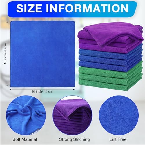 Nuenen Car Microfiber Clean Cloths, Purple,Blue,Green, 16 x 16 Inch, 60 Pcs - Image 3