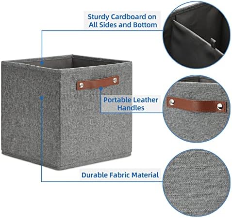 Temary 11 Inch Cube Storage Bins 4PCs Fabric Storage Cubes Storage Baskets Organizer with Handles, Foldable Baskets for Organizing Clothes, Toys, Towels (Grey, 11x11x11) - Image 3
