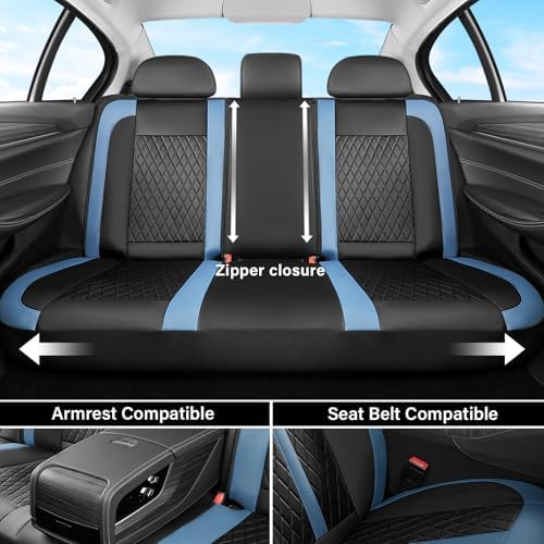 Coverado Universal Leather Seat Covers Full Set for 5 Seats – Waterproof, Durable All-Weather Protector for SUV, Pickup Truck, Sedan, Blue&Black - Image 6