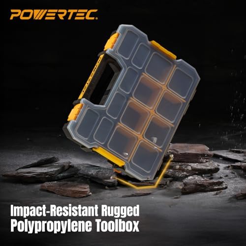 POWERTEC Small Parts Organizer & Tool Box – 14 Compartments, Stackable Storage with Interlocking Latch, Removable Dividers, Clear Lid, Portable Design, 2-Pack (72364-P2) - Image 5