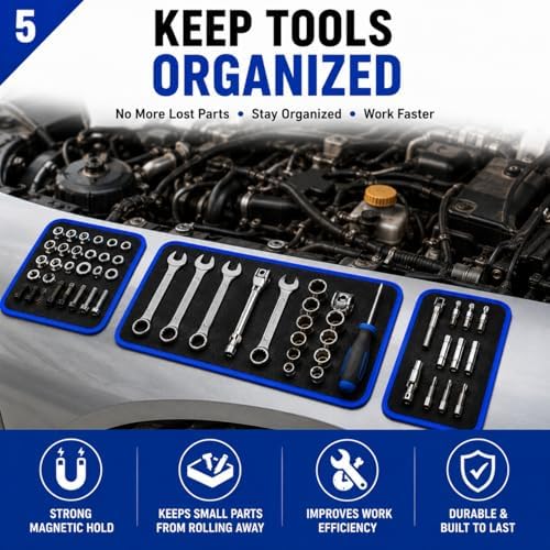 3‑Piece Flexible Magnetic Tool Mat Set, Heavy‑Duty Magnetic Mat for Tools, Strong‑Grip Magnetic Parts Holder with Non‑Slip Surface,Ideal for Auto Repair, Workshop & Jobsite Organization,Blue - Image 5