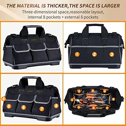 FASTECH 20-inch Wide Mouth Tool Bag with Water Proof Molded Base, Waterproof Tool Organizer Bag for Men with Adjustable Shoulder Strap (Grey-20INCH) - Image 5