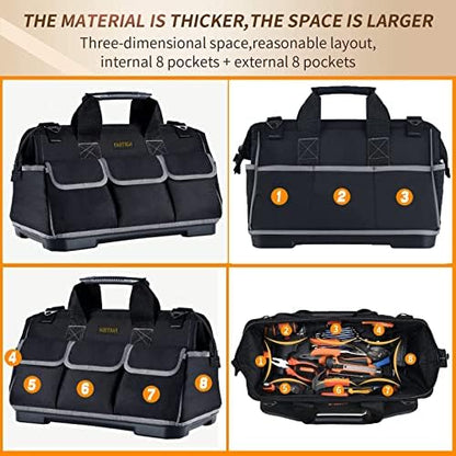 FASTECH 20-inch Wide Mouth Tool Bag with Water Proof Molded Base, Waterproof Tool Organizer Bag for Men with Adjustable Shoulder Strap (Grey-20INCH) - Image 5